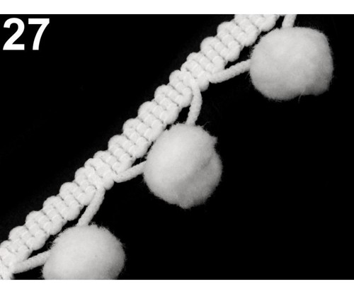 13.5m White Prýmek Šíře 20mm S Bambulkami Ø10mm, B