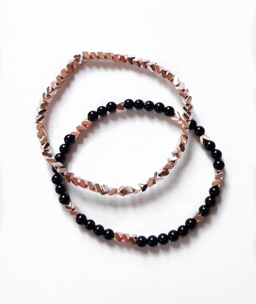 Sada dvou náramků onyx a hematit rose gold