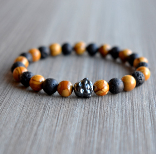 Náramek z minerálů LÁVA / KRAJKOVÉ DŘEVO / BUDDHA