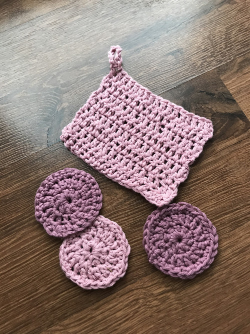 Kosmetické tamponky+žínka na obličej”Starorůžová”