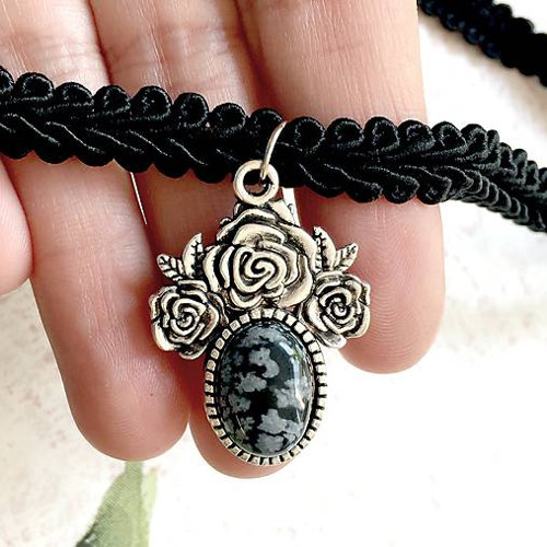 Náhrdelník - choker s obsidianem — foto 1