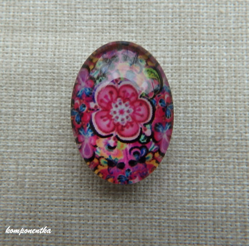 Skleněný kabošon s květy 13x18mm 1kus