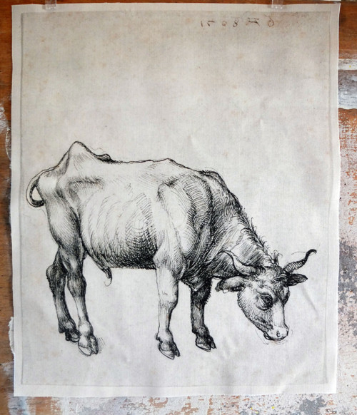Látkový panel Býček (A.Dürer) 30 cm x 37 cm