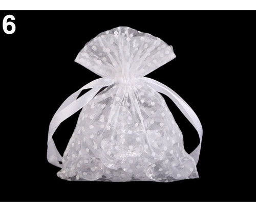 2ks Bílá Dárkový Pytlík 10x13cm Organza S Puntíky,