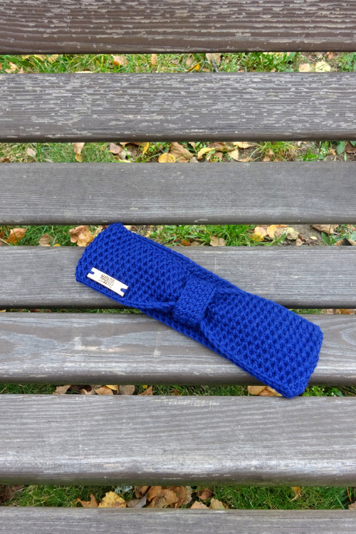 Dívčí háčkovaná merino čelenka tm.modrá — foto 1
