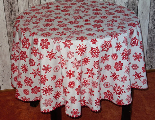 Vánoční ubrus kulatý- bílo červené vločky 150 cm