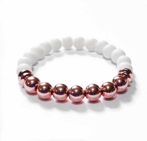 Náramek bílý matný onyx a hematit rose gold