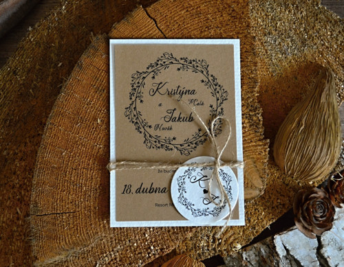 Svatební oznámení Nature wreath s visačkou