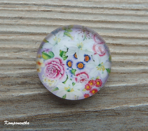 Skleněný kabošon s květy 20mm 1kus