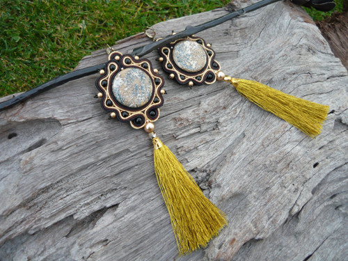 Soutache náušnice Luxury Black Gold Chocolate — foto 1