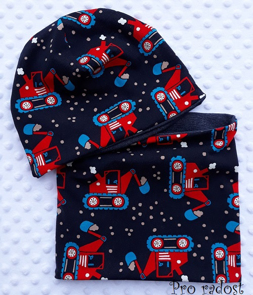Sada nákrčník a čepička Bagry vel. 54-57cm