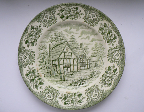 Ozdobný talíř zelenobílý - Anglie Staffordshire