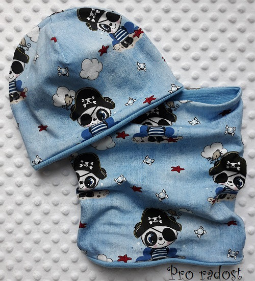Sada čepička a nákrčník Panda pirát vel. 52-54cm