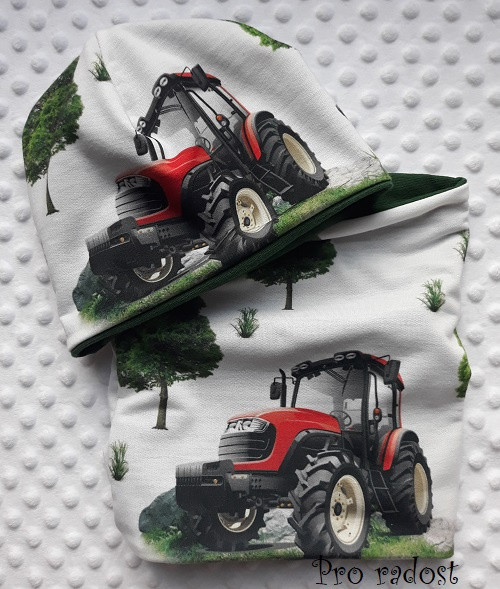 Sada čepička a nákrčník Traktor vel. 52-54cm — foto 1