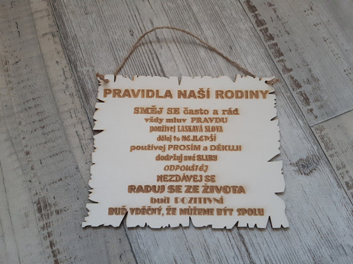 Dřevěná cedulka Pravidla rodiny 25x20 cm