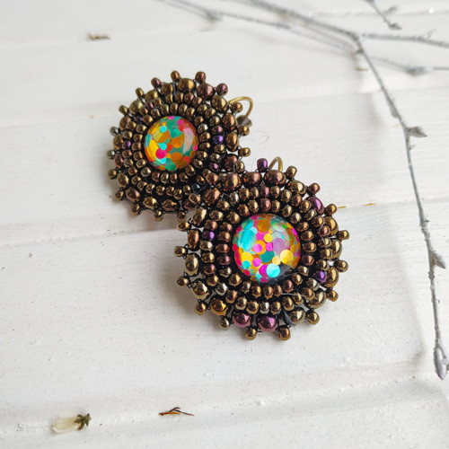 Sparkly earrings n.11 - vyšívané náušnice
