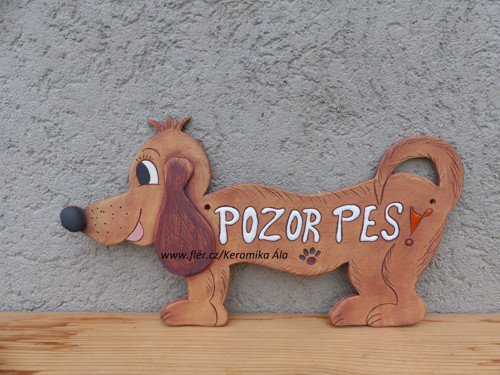 Keramická cedule POZOR PES - jezevčík /na objedn.