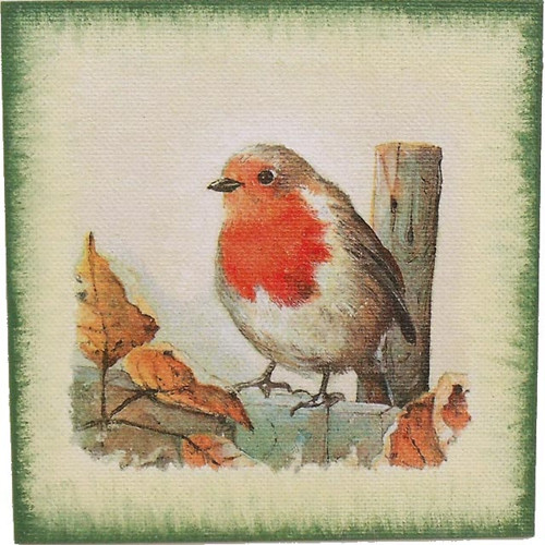 Obrázek 21x21 cm: Podzim - ptáček na plotě