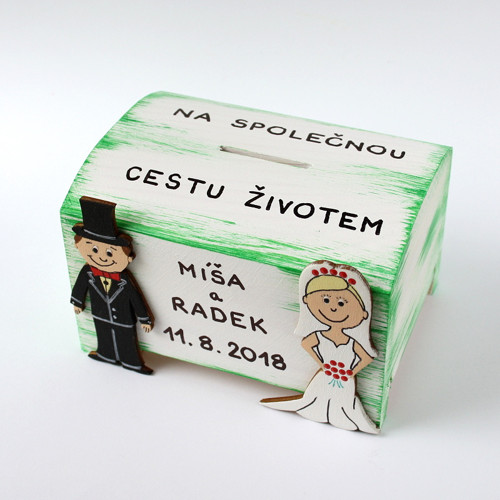 Svatební pokladnička s novomanželi střední