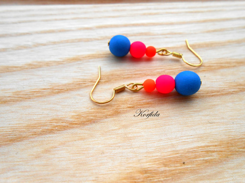 Náušnice neonky oranžová+modrá+růžová