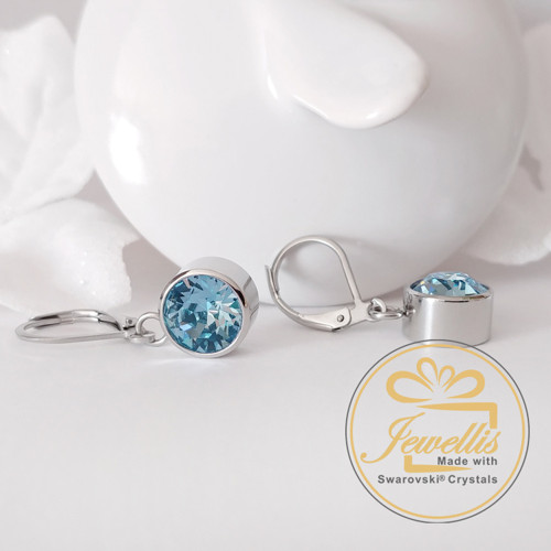 Ocelové visací náušnice Swarovski - Aquamarine