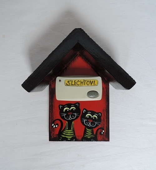 Domeček na zvonek-červený- kočky