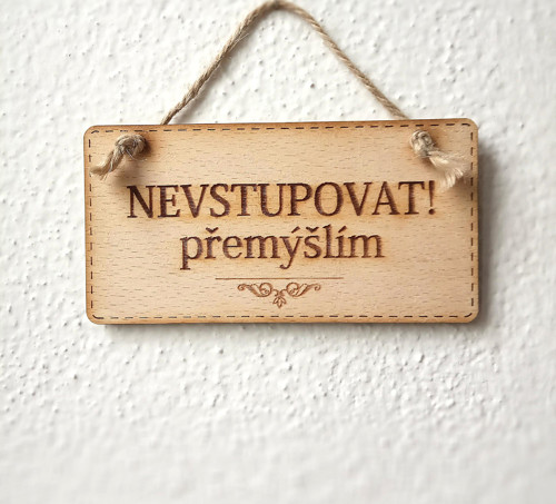 Cedulka Nevstupovat, přemýšlím - přírodní 11,5 cm
