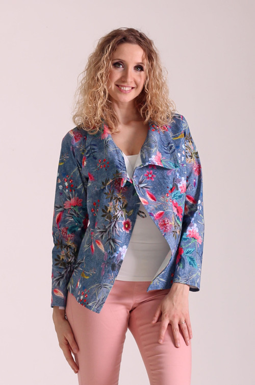 Modré sáčko s květy -vel. M - SLEVA 50 % — foto 1