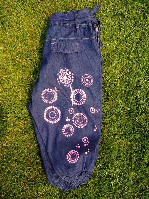 Harémky denim -pampelišky pink — foto 1