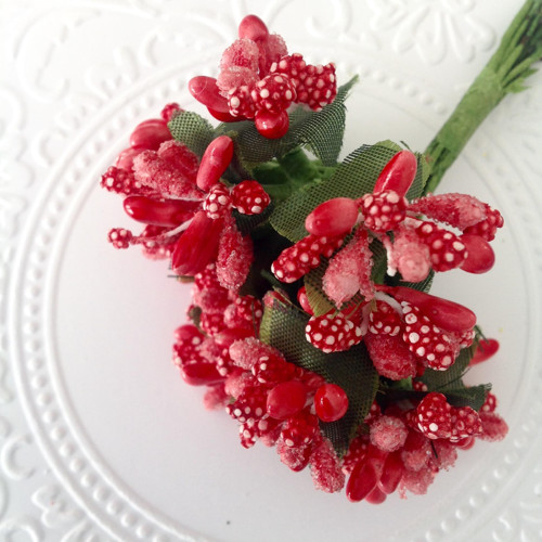 Bobule, sada 6 stonků (cca 10 cm), glitter