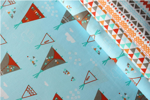 Indiánská teepee na tyrkysové 100% bavlně