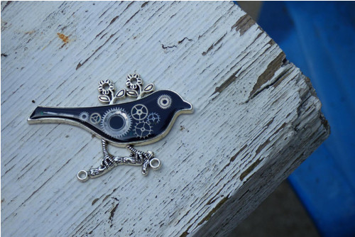 STEAMPUNKOVÝ PTÁČEK černý, brož II — foto 1