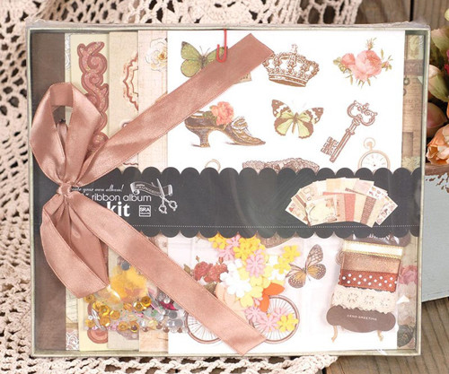 Sada na scrapbooking, béžová, hnědá, zlatá,