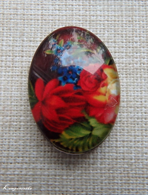 Skleněný kabošon s květy 13x18mm kus