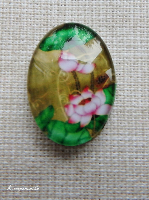Skleněný kabošon s květy 13x18mm 1kus