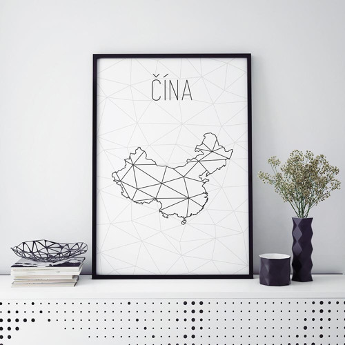 ČÍNA, minimalistická mapa (A4) — foto 1