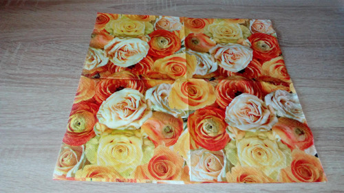 Ubrousek decoupage růže, oranžový