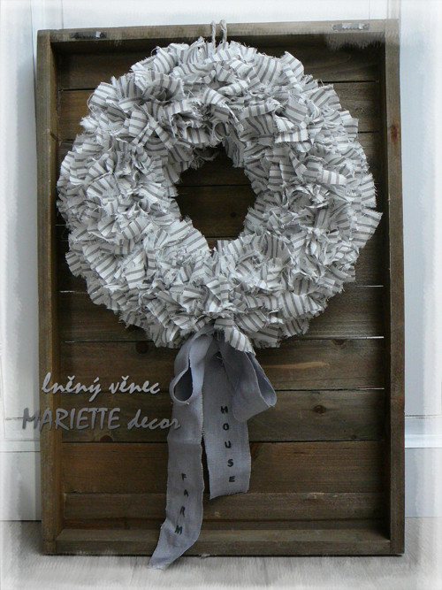 Lněný shabby věnec STRIPES grey 33cm — foto 1