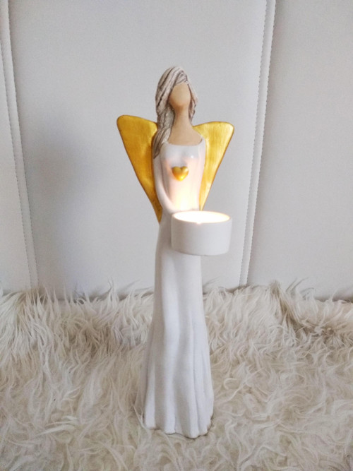 Anděl 36 cm - SVĚTLONOŠ - zlaté srdce