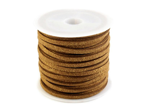 Třpytivý řemínek eko kůže velbloudí 3mm, 1m/cívka