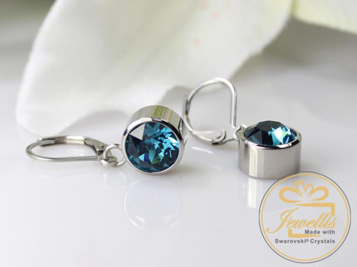 Ocelové náušnice Swarovski - Indicolite