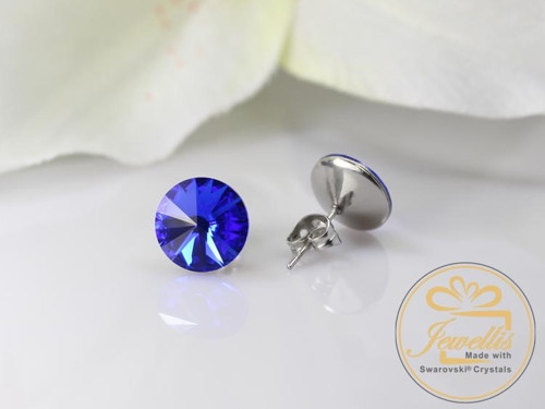 Ocelové náušnice Swarovski - Majestic Blue