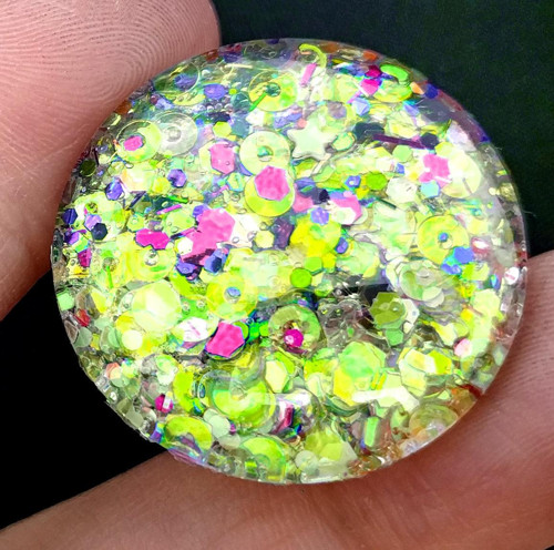 Skleněný kabošon třpytivý, průměr 30 mm
