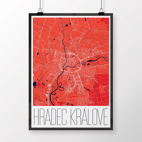 HRADEC KRÁLOVÉ, 50x70cm, moderní, červený
