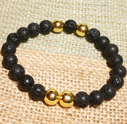 Náramek - láva a hematit gold — foto 1