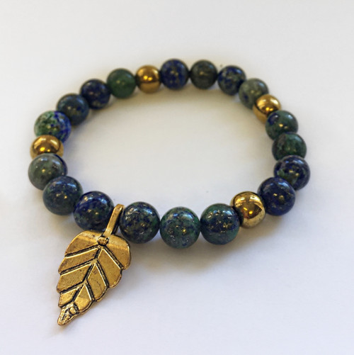 Náramek lapis lazuli s lístečkem