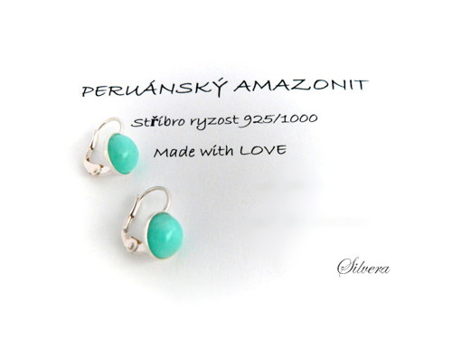 Stříbrné 925 Naušnice PERUÁNSKÝM AMAZONITEM — foto 1