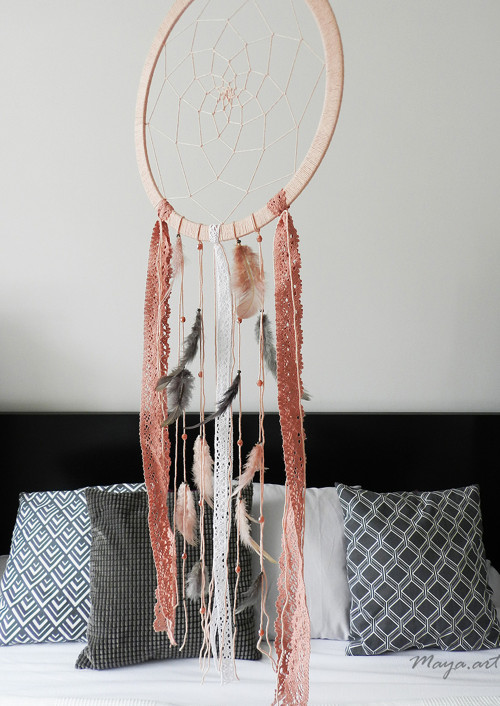 Velký šedo-růžový "DREAM CATCHER"