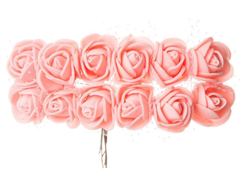 Růže z pěnovky s organzou, barva růžová, 2,5 cm