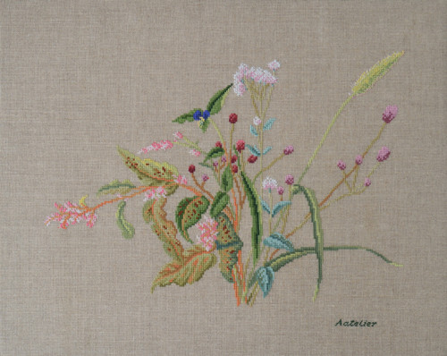 Vyšívaný květiny na lnu 50 x 40 cm